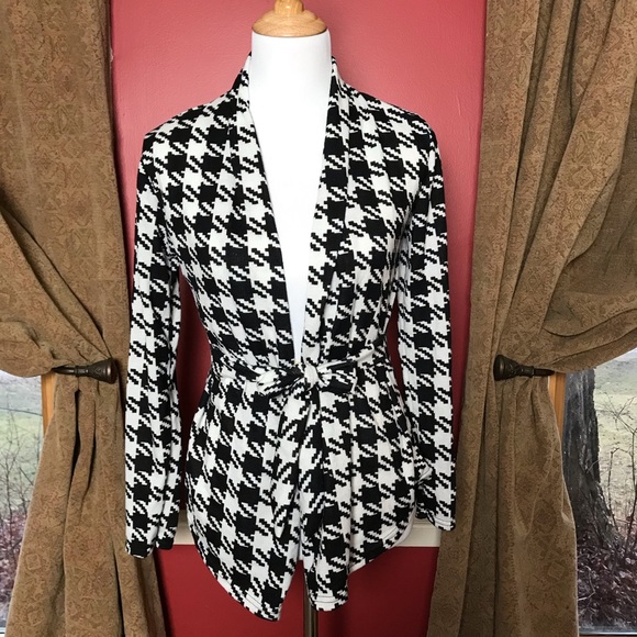 Black Houndstooth Lightweight Wrap Cardigan/Jacket size small - Picture 4 of 6